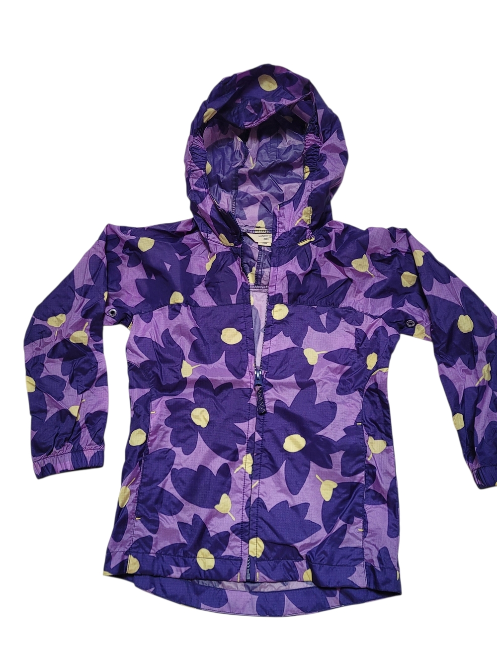Lands End Purple Floral Hooded Windbreaker Rain Jacket Lightweight Nylon Small
